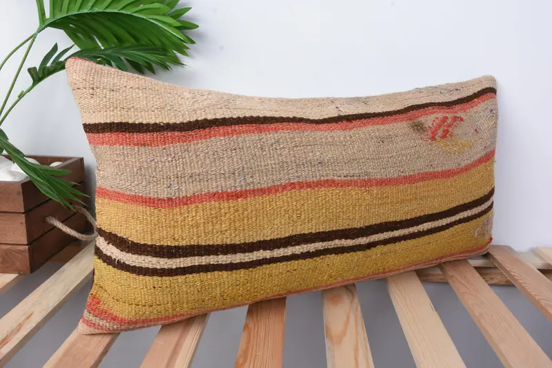 Pastel Pillow Sham, Turkish Bench Cushion Case, Pillow Cover, Interior Designer Pillow, Boho Pillow, Antique Pillows, 12x24 Yellow Pillow Case - 5