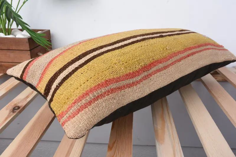 Pastel Pillow Sham, Turkish Bench Cushion Case, Pillow Cover, Interior Designer Pillow, Boho Pillow, Antique Pillows, 12x24 Yellow Pillow Case - 6
