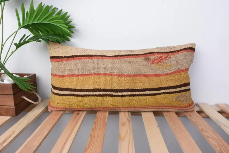 Pastel Pillow Sham, Turkish Bench Cushion Case, Pillow Cover, Interior Designer Pillow, Boho Pillow, Antique Pillows, 12x24 Yellow Pillow Case - 1