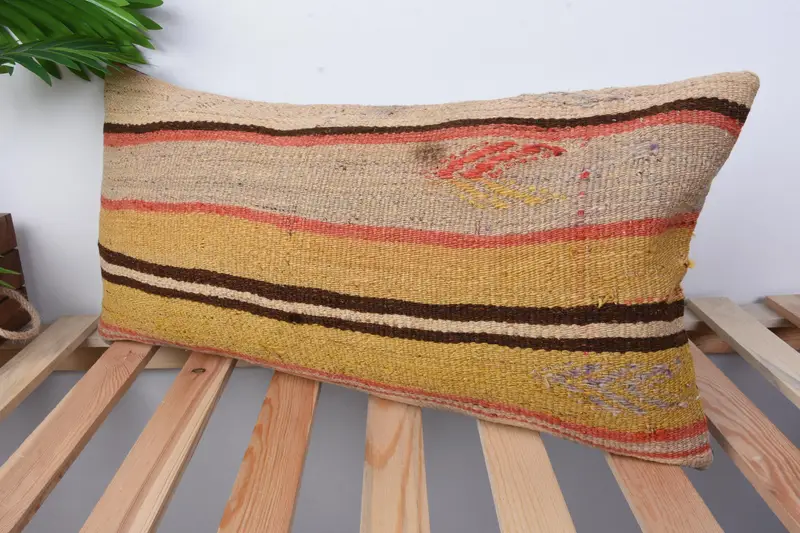 Pastel Pillow Sham, Turkish Bench Cushion Case, Pillow Cover, Interior Designer Pillow, Boho Pillow, Antique Pillows, 12x24 Yellow Pillow Case - 4