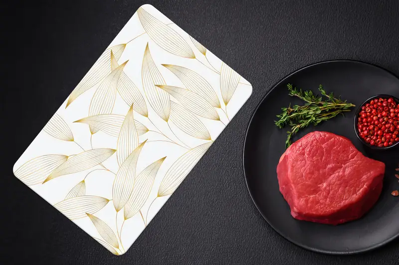 ゴールデンリーフガラスカッティングボード、エレガントなキッチンの必需品