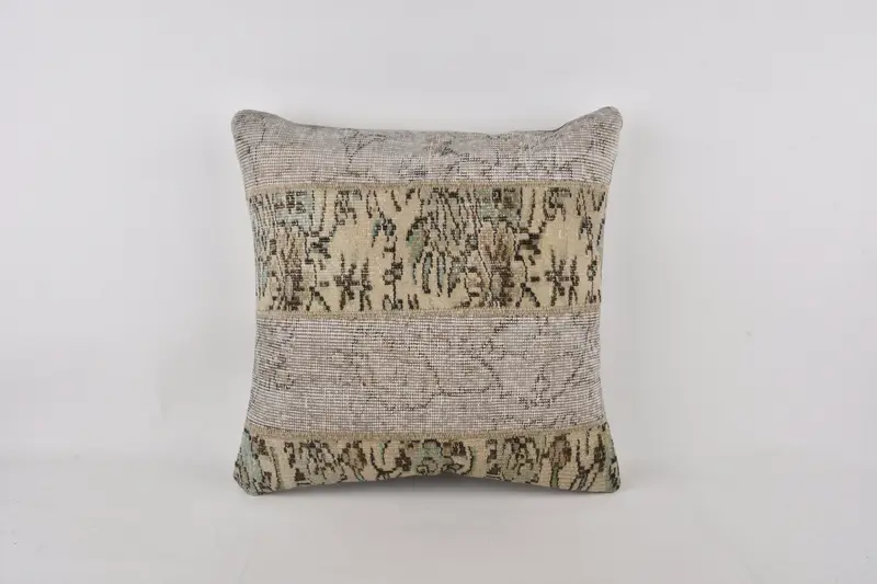 Vintage Pillow, Ethnical Kilim Rug Pillow, 24x24 Beige Pillow Case, Cushion Case, Antique Pillows, Shabby Chic Pillow Sham, Art Deco Cushion - 1