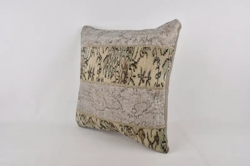Vintage Pillow, Ethnical Kilim Rug Pillow, 24x24 Beige Pillow Case, Cushion Case, Antique Pillows, Shabby Chic Pillow Sham, Art Deco Cushion - 3