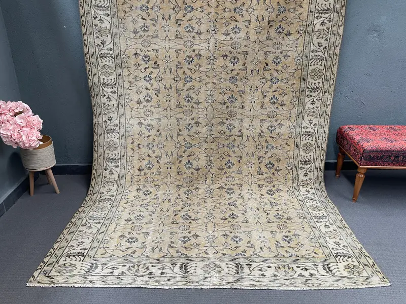 Turkish 6x9.3 ft Large Rug, Vintage Rug, Oushak Brown Southwestern Rug - 1