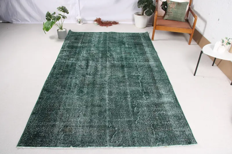 Vintage 4,8x8,1 ft Teppich, türkischer Oushak-Teppich, grüner Ombré-Wollteppich - 1