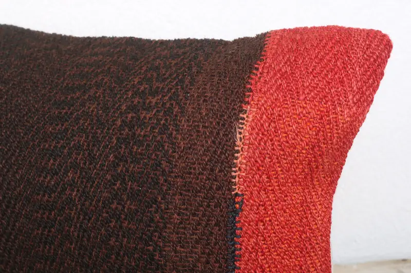 Turkish Pillow, Comfy Throw Cushion, Knitted Pillow, Vintage Kilim Throw Pillow, 12x20 Brown Cushion Cover, Pillow Sham, Handmade Kilim Cushion - 5