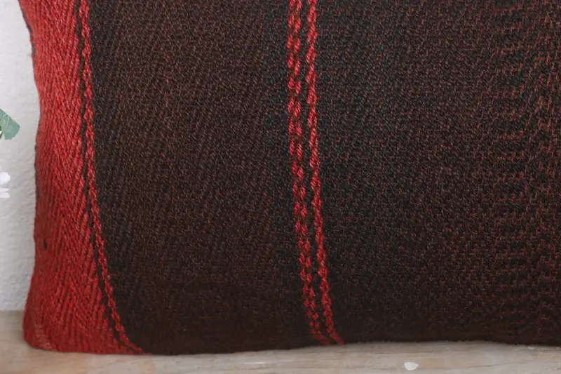 Turkish Pillow, Comfy Throw Cushion, Knitted Pillow, Vintage Kilim Throw Pillow, 12x20 Brown Cushion Cover, Pillow Sham, Handmade Kilim Cushion - 3