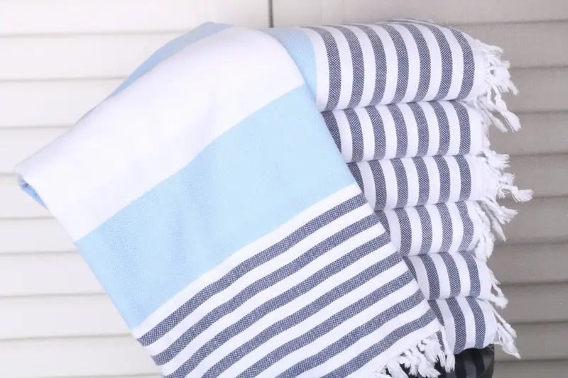 Striped Turkish Cotton Towel Baby Blue-Navy, 40x71 Inches