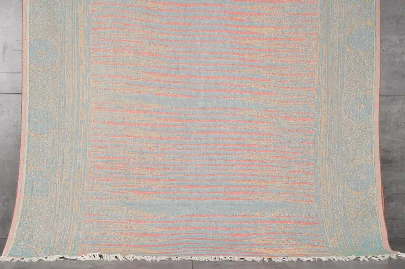 Turkish Beach Towel Personalized Green-Red Patterned, Organic Cotton, 40x71 Inches