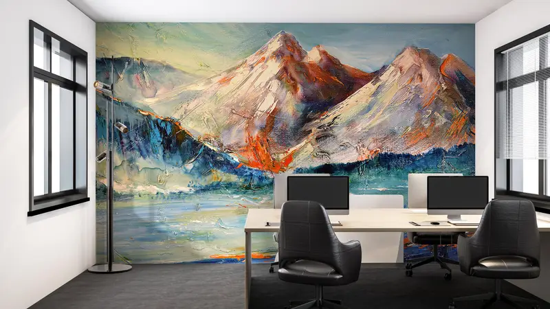 Abstract Mountain Painitng,Custom Wall Paper,3d Wall Paper,Modern Wall Paper,Mountain Wall Print,Nature View Wall Mural, - 2
