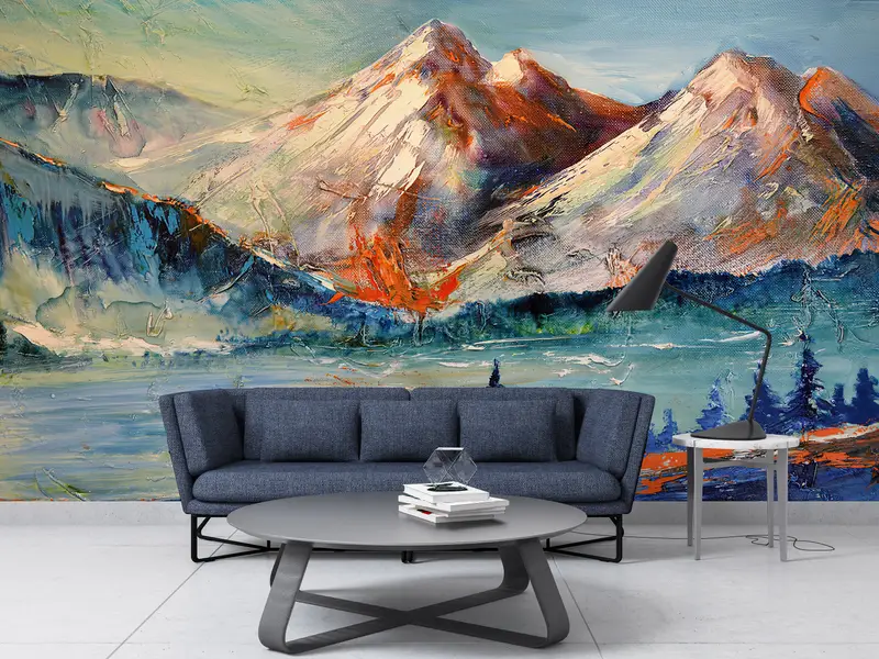 Abstract Mountain Painitng,Custom Wall Paper,3d Wall Paper,Modern Wall Paper,Mountain Wall Print,Nature View Wall Mural, - 4