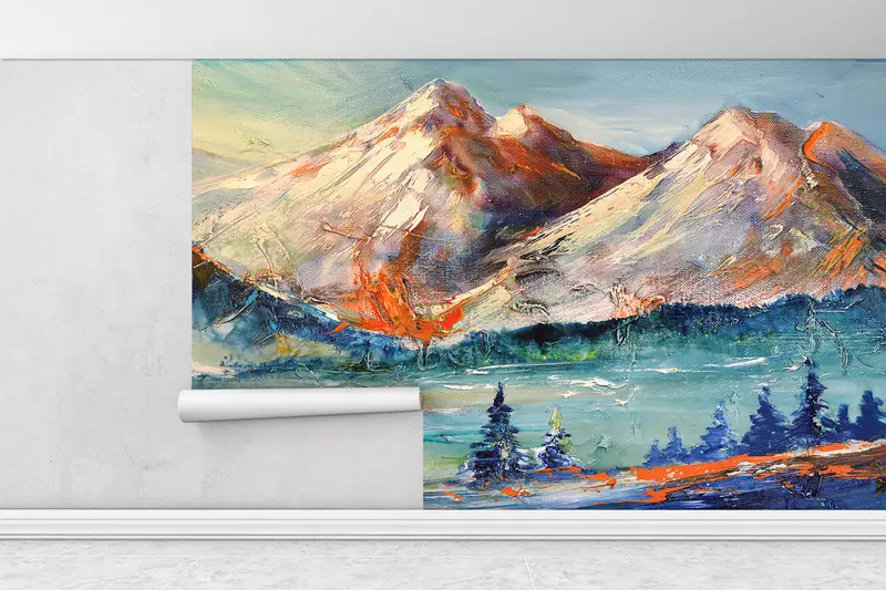 Abstract Mountain Painitng,Custom Wall Paper,3d Wall Paper,Modern Wall Paper,Mountain Wall Print,Nature View Wall Mural, - 10
