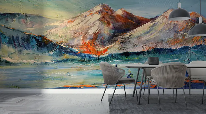 Abstract Mountain Painitng,Custom Wall Paper,3d Wall Paper,Modern Wall Paper,Mountain Wall Print,Nature View Wall Mural, - 3