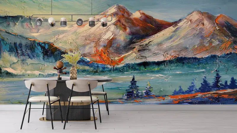 Abstract Mountain Painitng,Custom Wall Paper,3d Wall Paper,Modern Wall Paper,Mountain Wall Print,Nature View Wall Mural, - 1