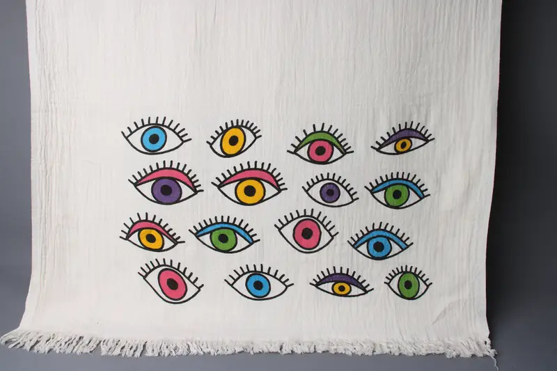 Personalized Muslin Beach Towel Organic Cotton Beige, 36x70 Inches