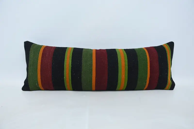 Art Deco Turkish Gift Pillow Sham, 12x36 inch Striped Green Cushion Cover - 1