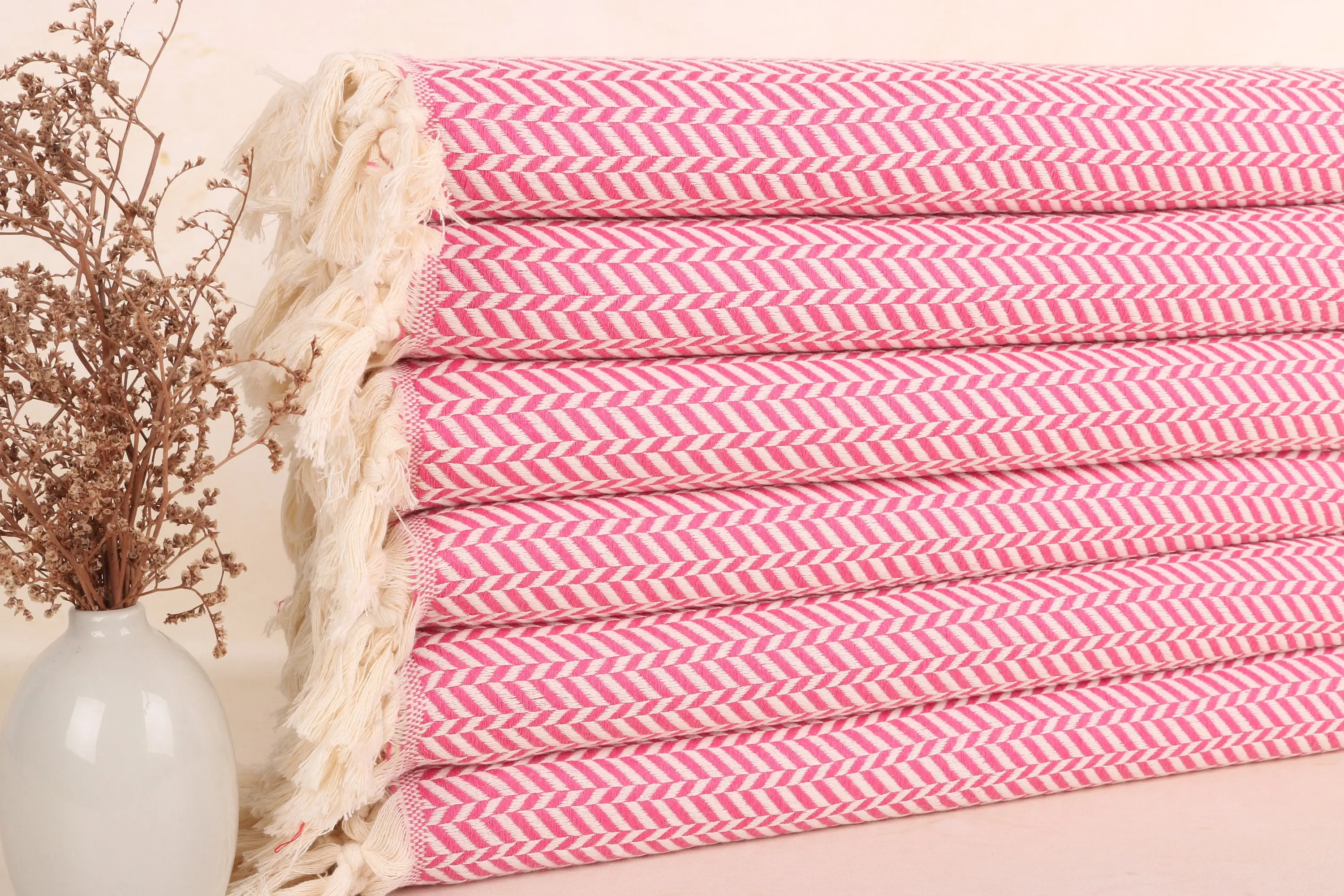 Fuchsia Cotton Dish Towel Chevron Pattern, Organic Cotton, 18x36 Inches - 1