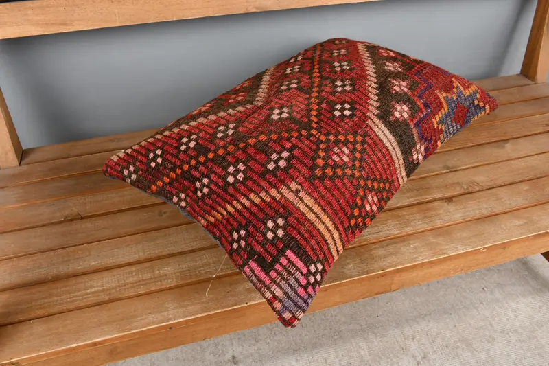 Antique Pillows, Cushion Case, Handmade Cushion, Armchair Pillow Sham, Handmade Kilim Cushion, Pillow for Sofa, 16x24 Red Pillow Cover - 2