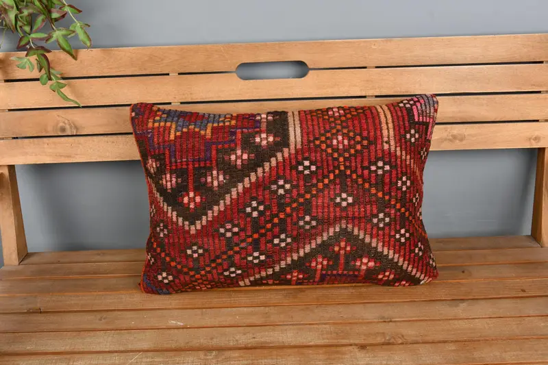 Antique Pillows, Cushion Case, Handmade Cushion, Armchair Pillow Sham, Handmade Kilim Cushion, Pillow for Sofa, 16x24 Red Pillow Cover - 6