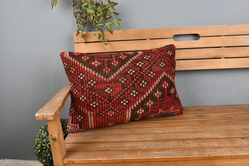 Antique Pillows, Cushion Case, Handmade Cushion, Armchair Pillow Sham, Handmade Kilim Cushion, Pillow for Sofa, 16x24 Red Pillow Cover - 1