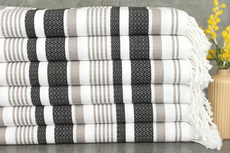 Striped Towel Personalized Organic Cotton Bath Towel Black-Gray, 36x71 Inches
