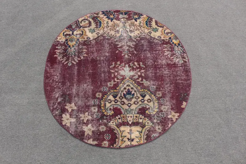 Teppich in Lila und Beige, 3,3 x 3,5 Fuß, geometrisches Blumenmuster