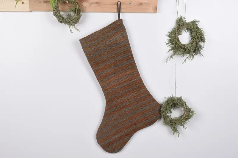 19 Inch Christmas Ornaments Pattern Stocking, Rustic Holiday Charm Stocking