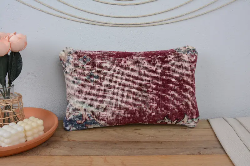 Pillow for Sofa, Designer Throw Pillow Case, Vintage Throw Pillow Cover, Antique Pillows, 12x20 Red Pillow Cover, Kilim Pillow Cover, Pillow - 1