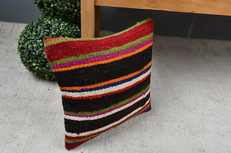Throw Kilim Pillow, Antique Pillows, Designer Throw Cushion Cover, Vintage Kilim Pillow, Pillow, 14x14 Brown Cushion Cover - 7