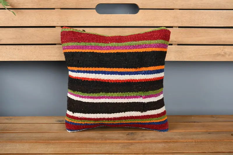 Throw Kilim Pillow, Antique Pillows, Designer Throw Cushion Cover, Vintage Kilim Pillow, Pillow, 14x14 Brown Cushion Cover - 6