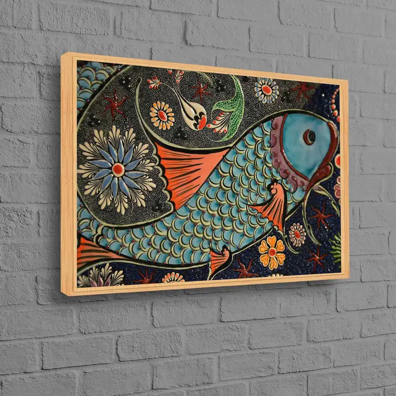 モダンな抽象的な魚のキャンバス: カラフルな現代アート プリント