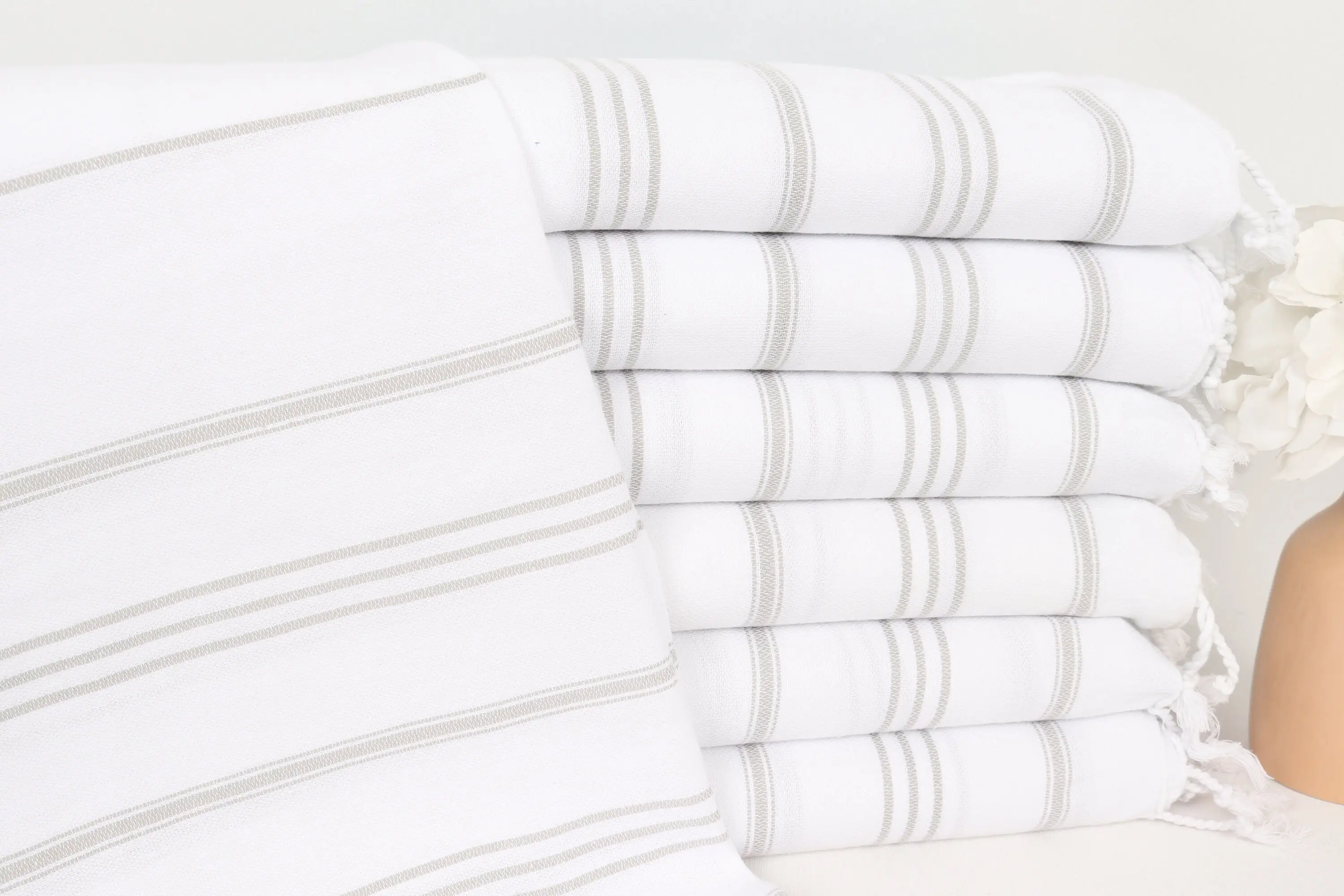 Gray Cotton Hand Towel Striped Tea Towel, 24x40 Inches - 1