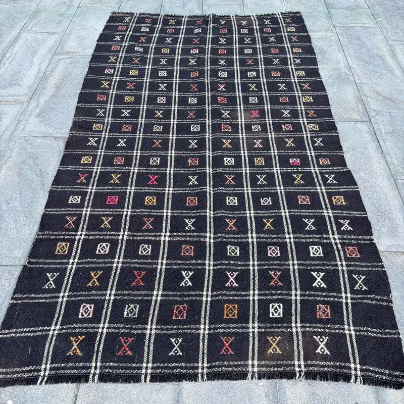 Siyah Bej Kamuflaj Halı, 4,3x8,1 ft Şık Döşeme