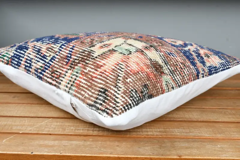 Handmade Kilim Cushion, Gift Pillow, Meditation Pillow Case, 14x14 Blue Cushion Case, Turkish Bench Pillow Sham, Turkish Pillow, Cushion Cover - 5
