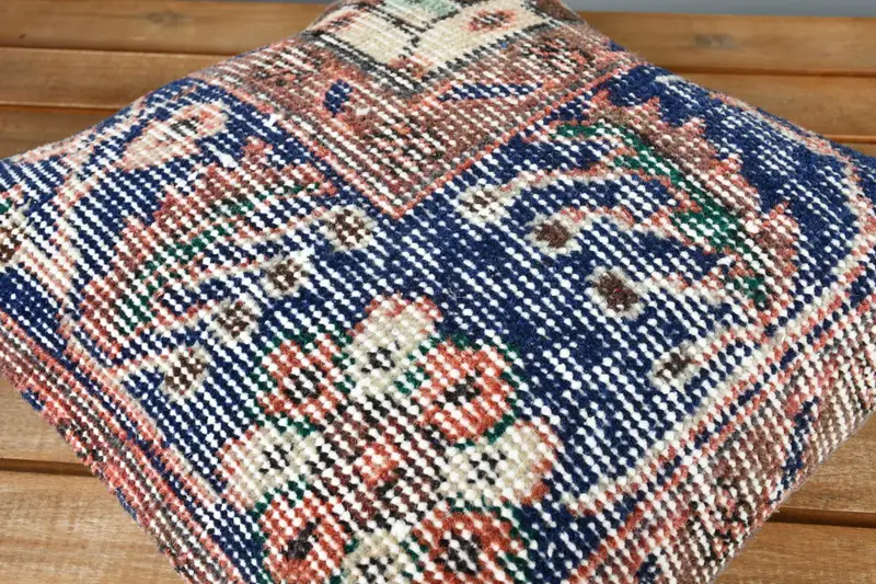 Handmade Kilim Cushion, Gift Pillow, Meditation Pillow Case, 14x14 Blue Cushion Case, Turkish Bench Pillow Sham, Turkish Pillow, Cushion Cover - 3