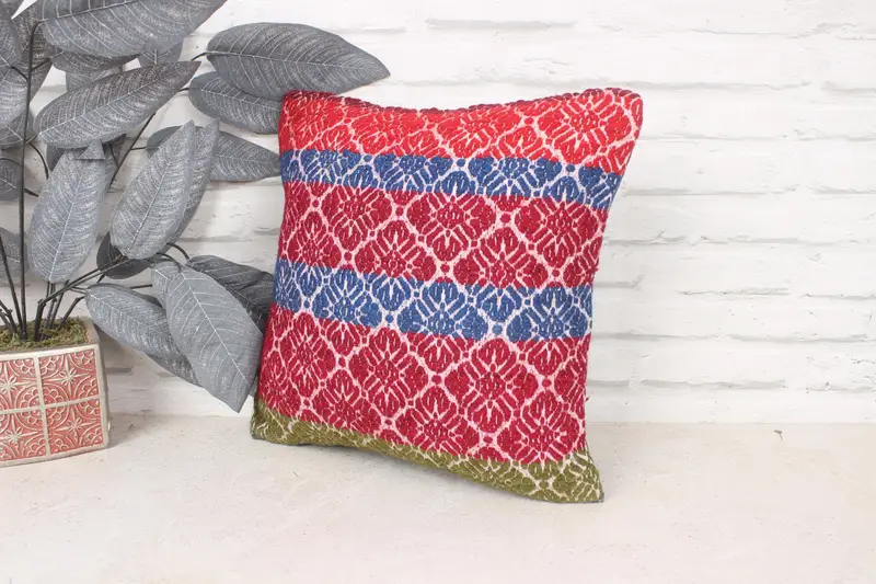 Hippie Throw Pillow Case, 14x14 Red Cushion Cover, Pillow for Couch, Kilim Pillow, Handmade Kilim Cushion, Pillow Sham, Meditation Pillow Case - 4