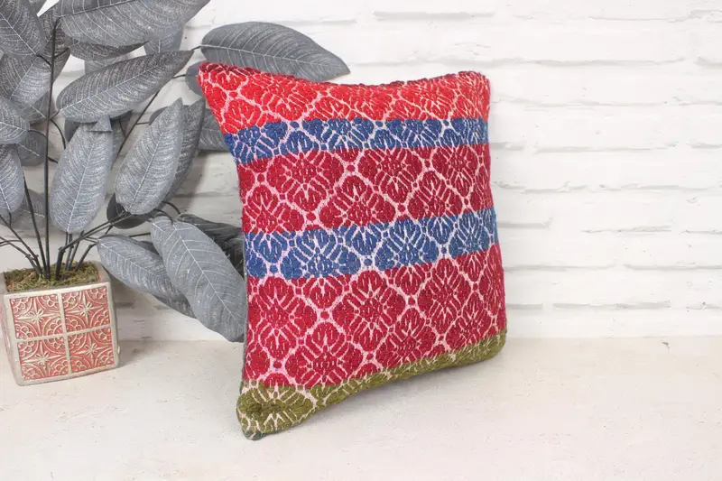 Hippie Throw Pillow Case, 14x14 Red Cushion Cover, Pillow for Couch, Kilim Pillow, Handmade Kilim Cushion, Pillow Sham, Meditation Pillow Case - 3