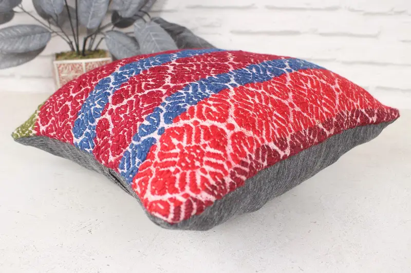 Hippie Throw Pillow Case, 14x14 Red Cushion Cover, Pillow for Couch, Kilim Pillow, Handmade Kilim Cushion, Pillow Sham, Meditation Pillow Case - 6