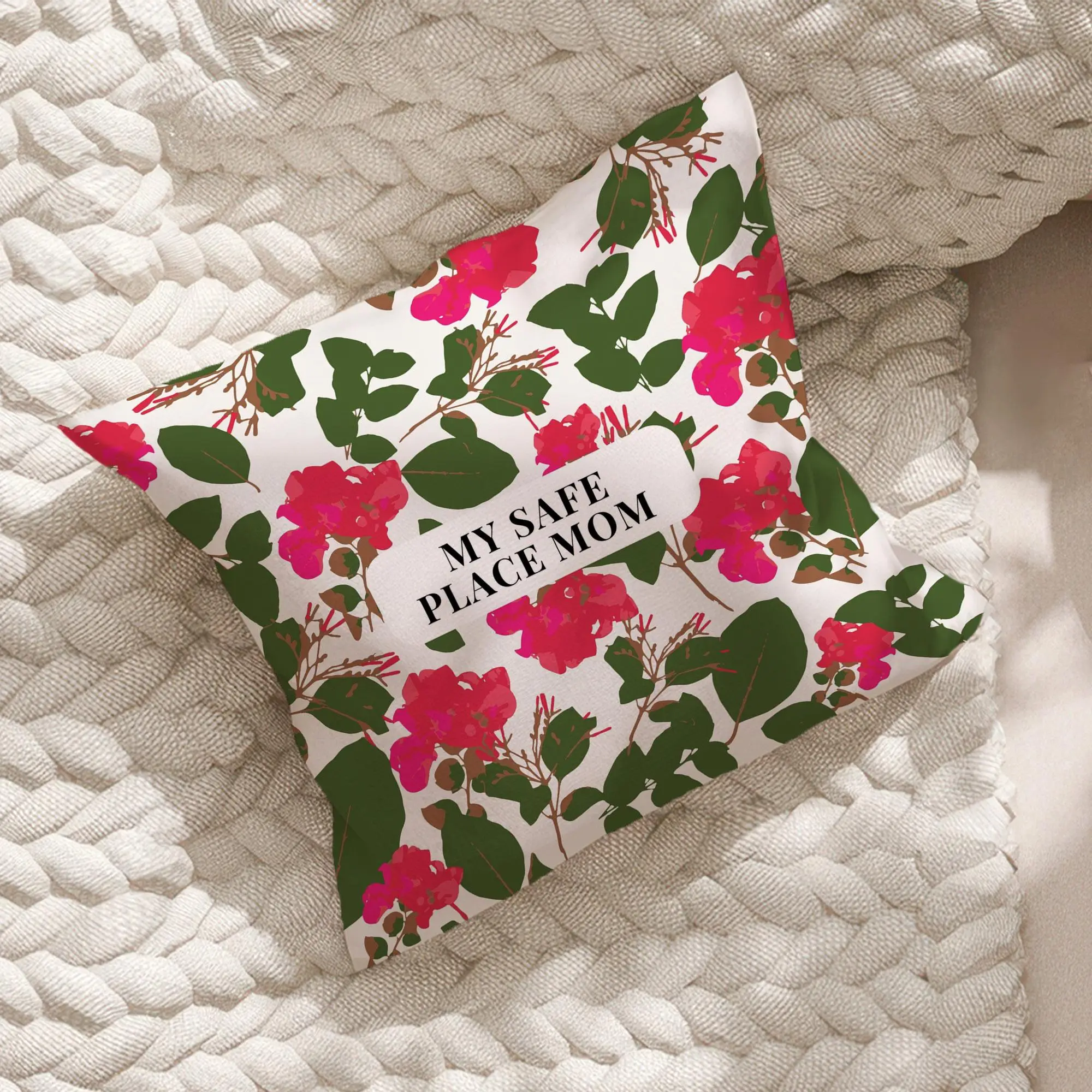 My Safe Place Mom Throw Pillow: Floral Pattern Cushion Cover, Modern Mother’s Day Gift, Cozy Home - 1