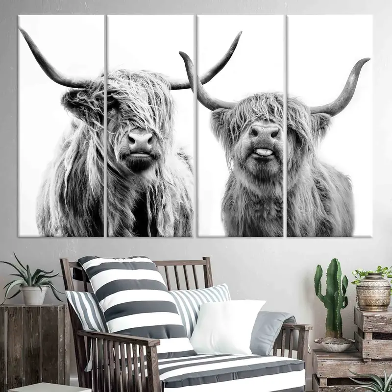 Highland Cow Poster, Personalized Wall Art, Canvas Wall Art, Cow Wall Decor, Highland Decor, Farmhouse Wall Art, Large Wall Art, Home Decor, - 1