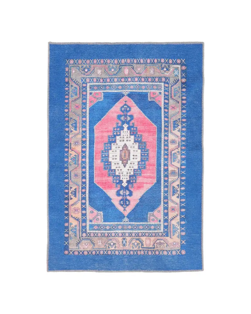 Blauer Ombré-Teppich, 2,8 x 4,1 Fuß mit roten Akzenten