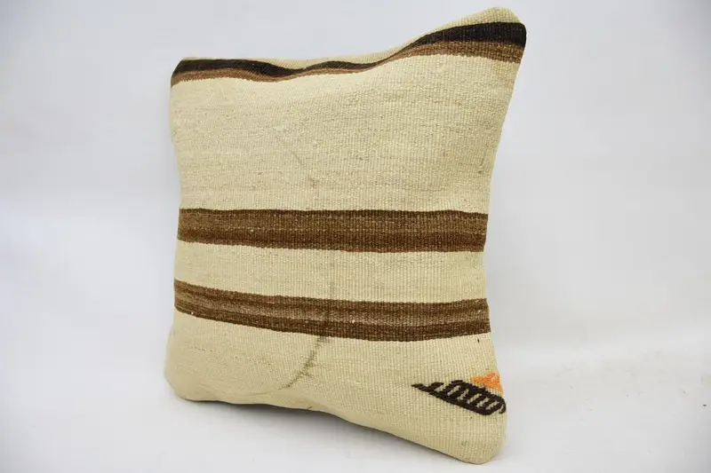 Pillow Case, Antique Pillows, Pillow for Sofa, Cotton Pillow Case, Nautical Throw Cushion Case, 16x16 Beige Cushion Case, Vintage Kilim Pillow - 3