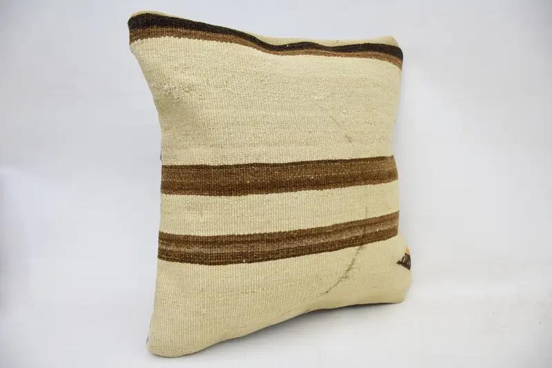 Pillow Case, Antique Pillows, Pillow for Sofa, Cotton Pillow Case, Nautical Throw Cushion Case, 16x16 Beige Cushion Case, Vintage Kilim Pillow - 2
