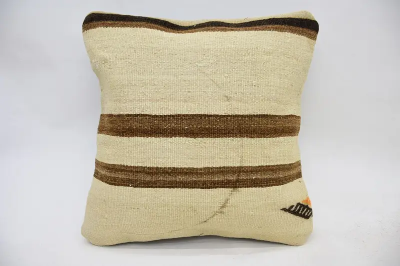 Pillow Case, Antique Pillows, Pillow for Sofa, Cotton Pillow Case, Nautical Throw Cushion Case, 16x16 Beige Cushion Case, Vintage Kilim Pillow - 1