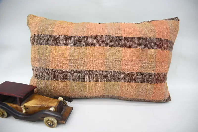 Pillow Cover, Vintage Kilim Throw Pillow, Pillow for Sofa, Kilim Pillow, Knitted Pillow Sham, Garden Cushion Cover, 12x20 Orange Pillow - 4