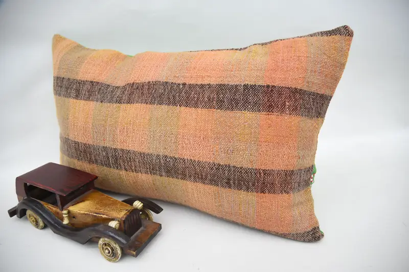 Pillow Cover, Vintage Kilim Throw Pillow, Pillow for Sofa, Kilim Pillow, Knitted Pillow Sham, Garden Cushion Cover, 12x20 Orange Pillow - 3
