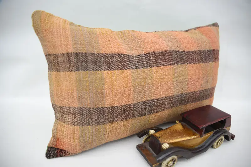 Pillow Cover, Vintage Kilim Throw Pillow, Pillow for Sofa, Kilim Pillow, Knitted Pillow Sham, Garden Cushion Cover, 12x20 Orange Pillow - 2