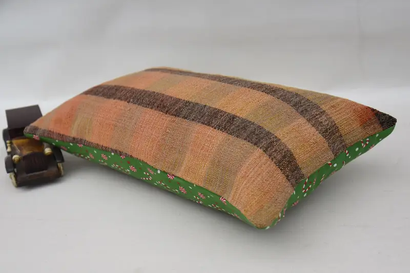 Pillow Cover, Vintage Kilim Throw Pillow, Pillow for Sofa, Kilim Pillow, Knitted Pillow Sham, Garden Cushion Cover, 12x20 Orange Pillow - 6