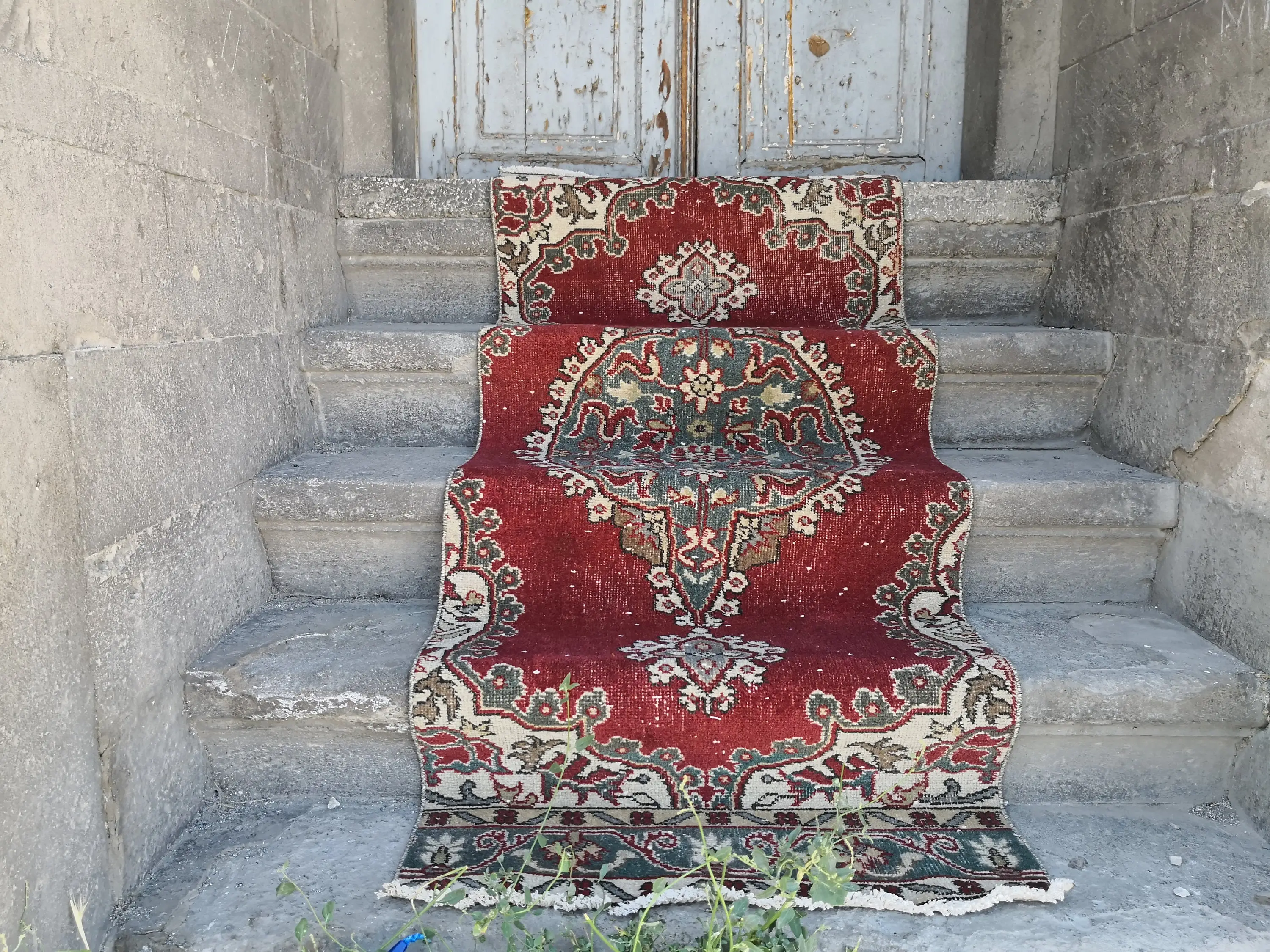 Türkischer 2,5x6,6 ft Teppich, Vintage Teppich, Roter Orientteppich - 1
