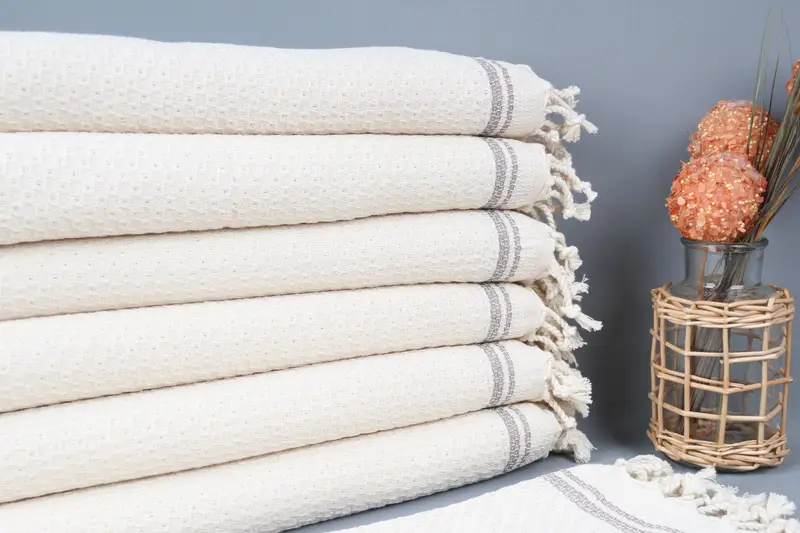 Custom Cotton Woven Brown Striped Towel, Beige, 18x38 Inches